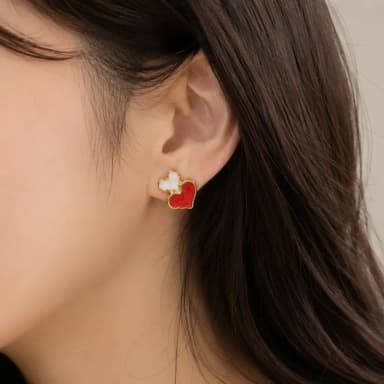 White Red Heart Earrings