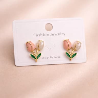 White Pink Lotus Earrings