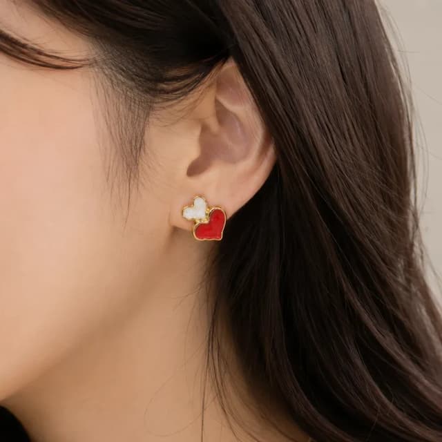 White Red Heart Earrings