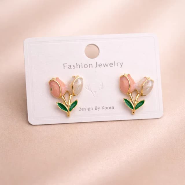 White Pink Lotus Earrings