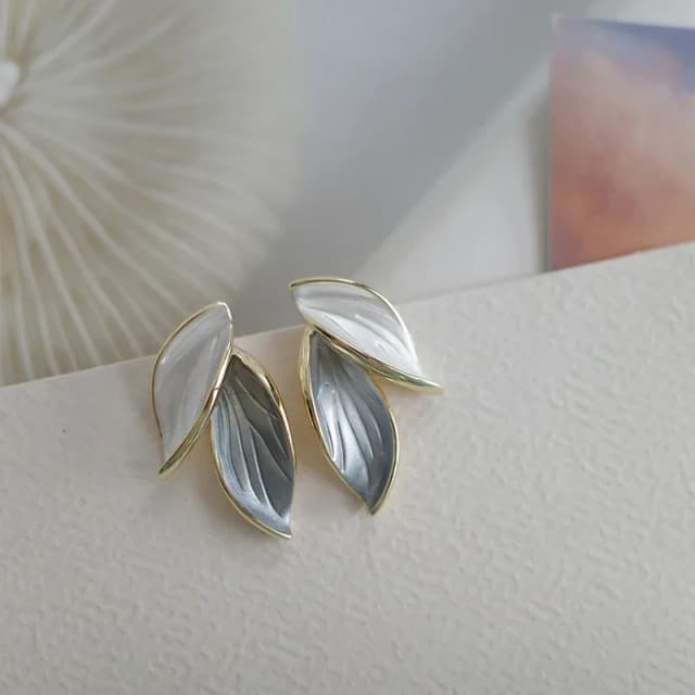 White Gray Leaf Earrings